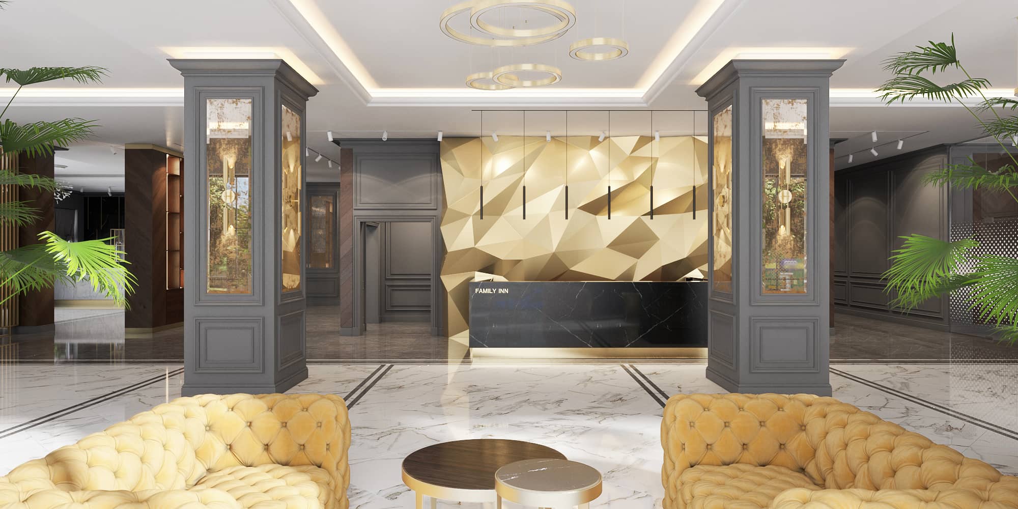 Дизайн холла отеля - 3D визуализация CIVILLY