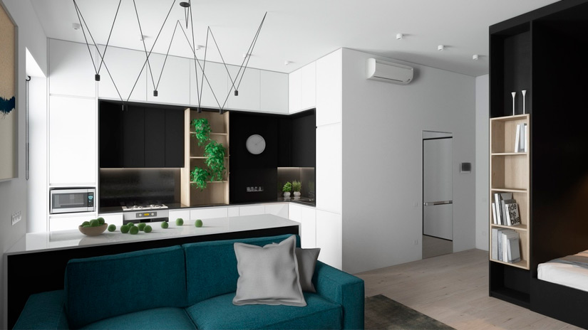 Дизайн интерьера однокомнатной квартиры-студии: сдержанность и лаконичность минимализма
