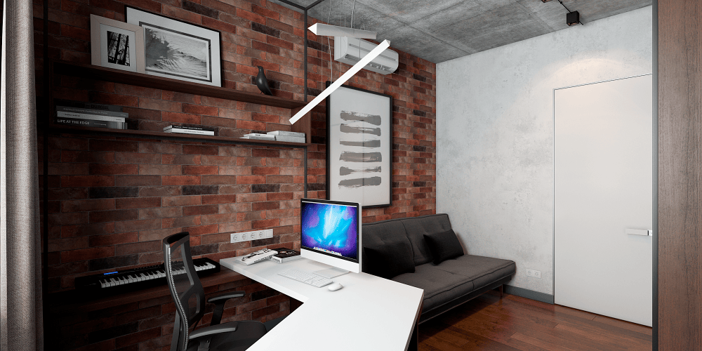 Дизайн кабинета в стиле лофт двухуровневого пентхауса с террасой в Киеве ЖК Новопечерские Липки