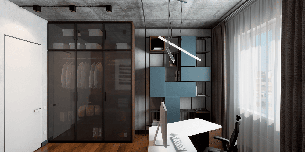 Дизайн кабинета в стиле лофт двухуровневого пентхауса с террасой в Киеве ЖК Новопечерские Липки