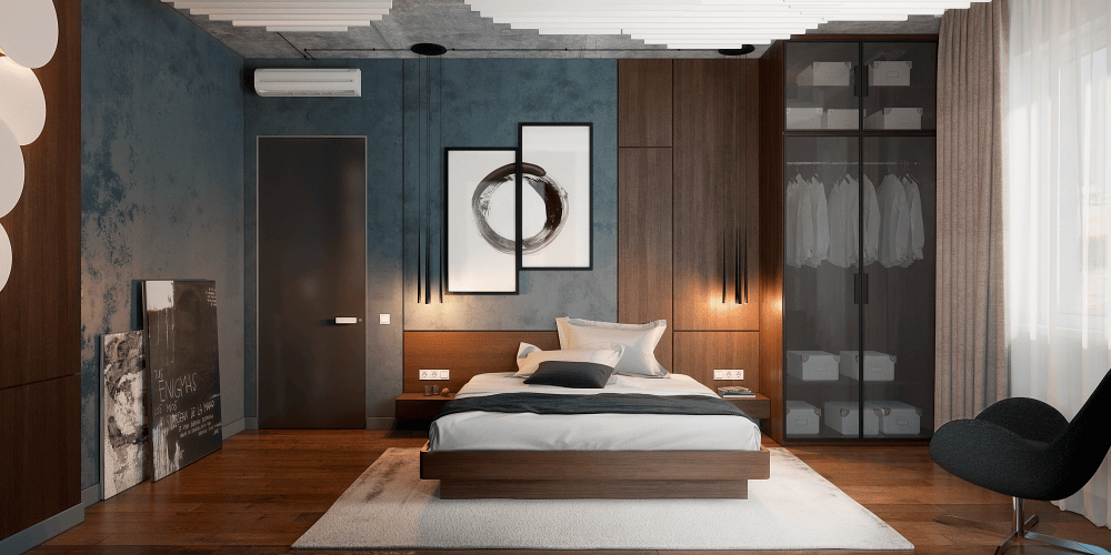 Дизайн спальни двухуровневого пентхауса с террасой в Киеве ЖК Новопечерские Липки