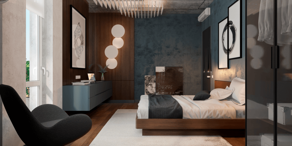 Дизайн спальни двухуровневого пентхауса с террасой в Киеве ЖК Новопечерские Липки