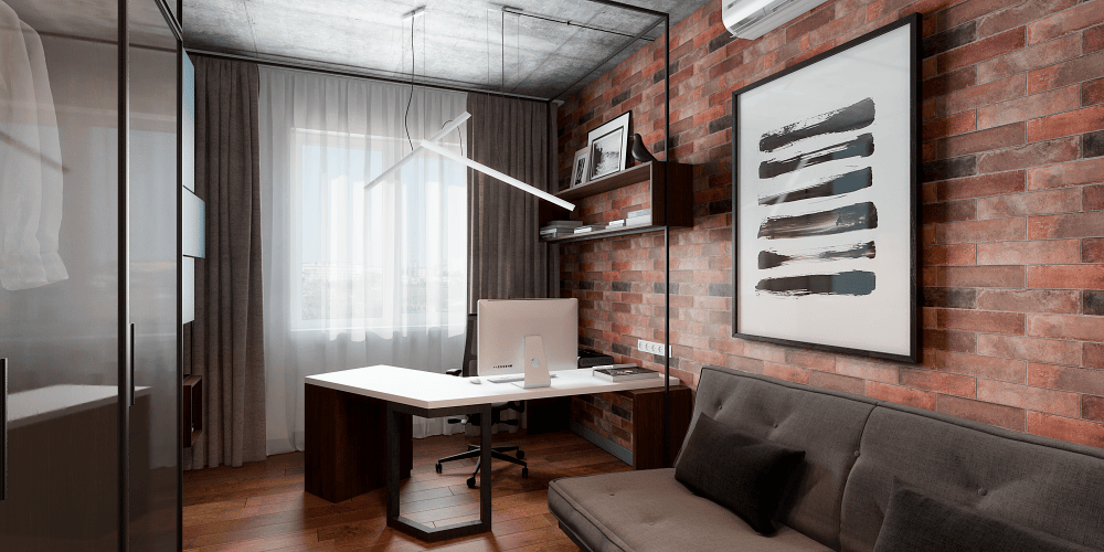 Дизайн кабинета в стиле лофт двухуровневого пентхауса с террасой в Киеве ЖК Новопечерские Липки