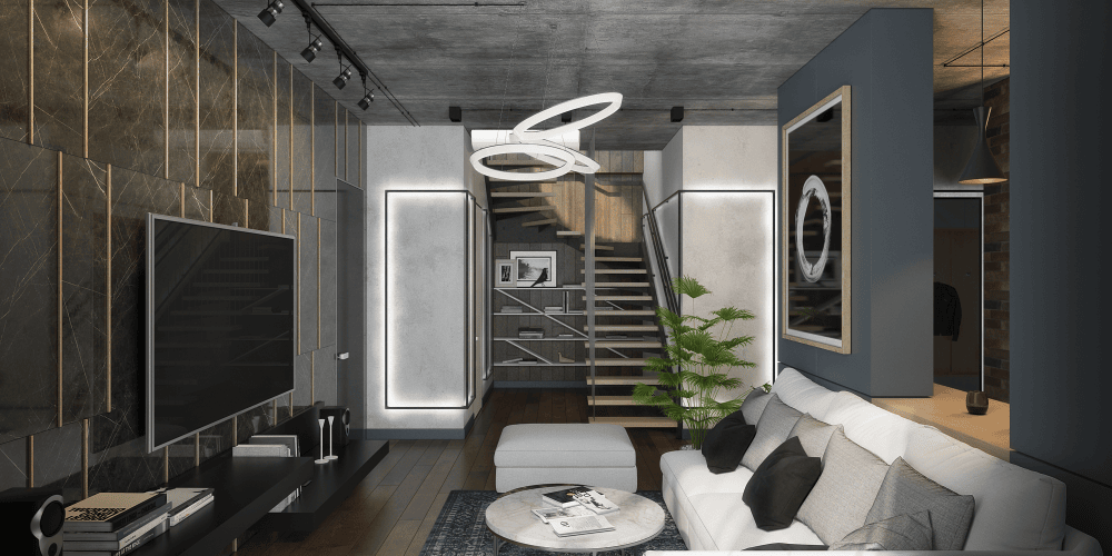 Двухуровневая квартира с террасой в Киеве  минимализм и лофт