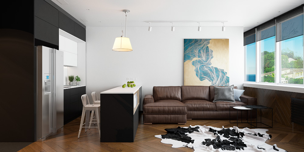 Дизайн интерьера апартаментов в ЖК Greenwood: Современный интерьер в стиле лофт и минимализм