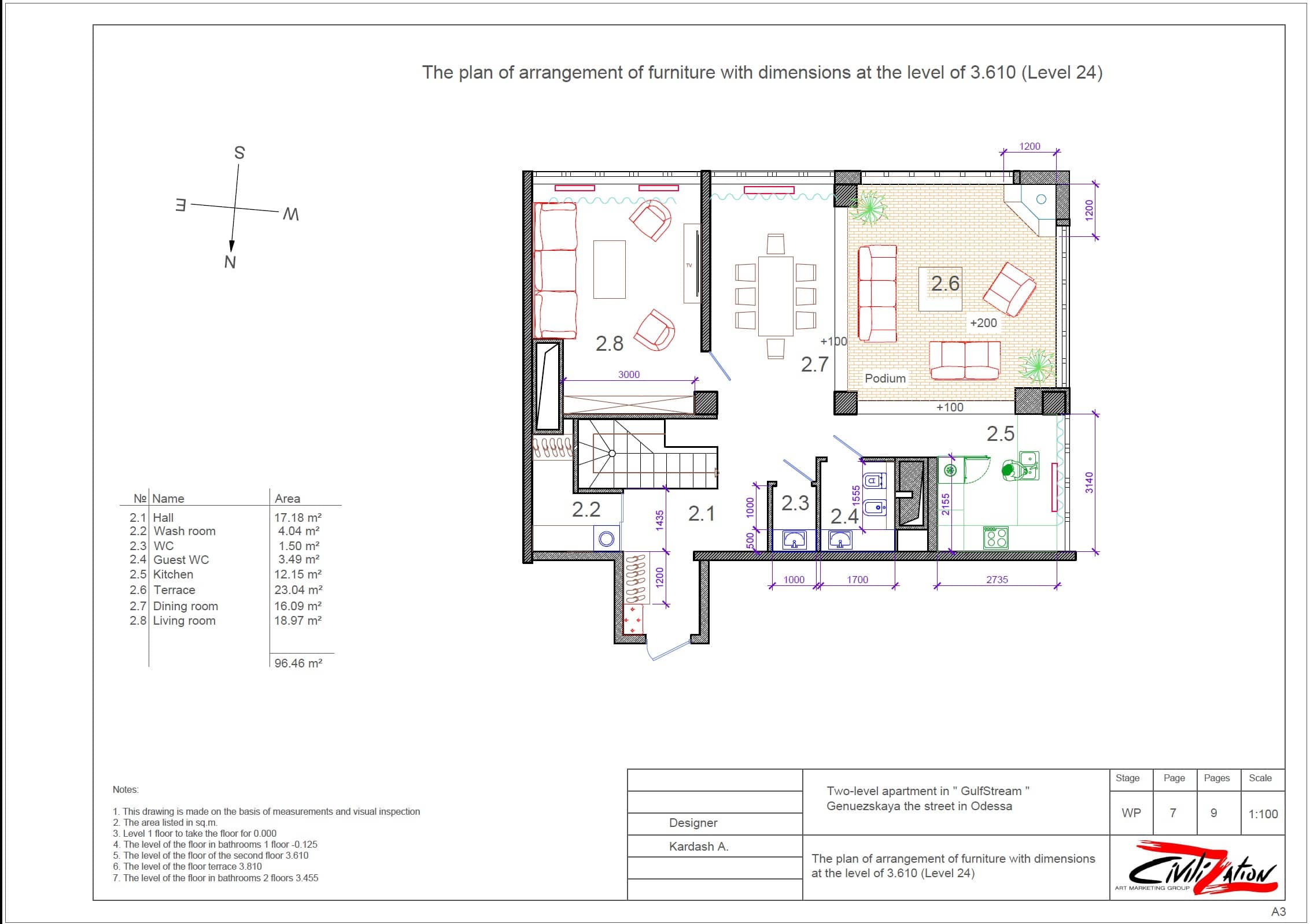 Планувальне рішення верхнього поверху пентхауса ЖК Гольфстрім