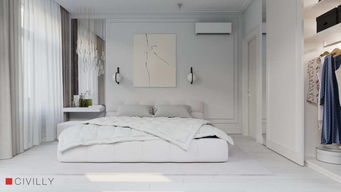 Спальня мамы в белых тонах.