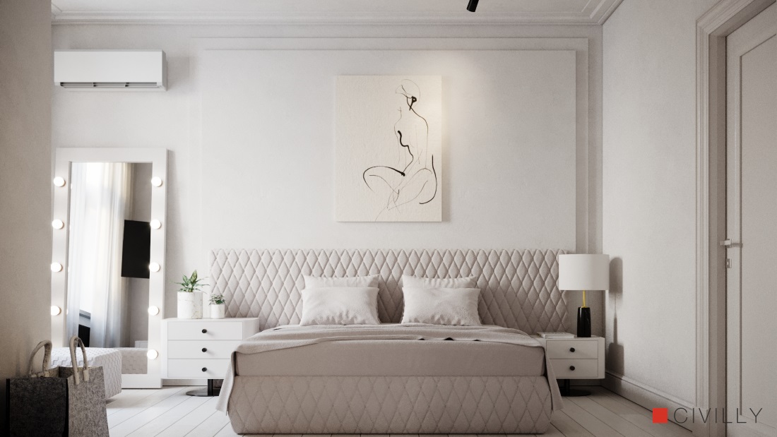 Спальня дочери в кремовых тонах.