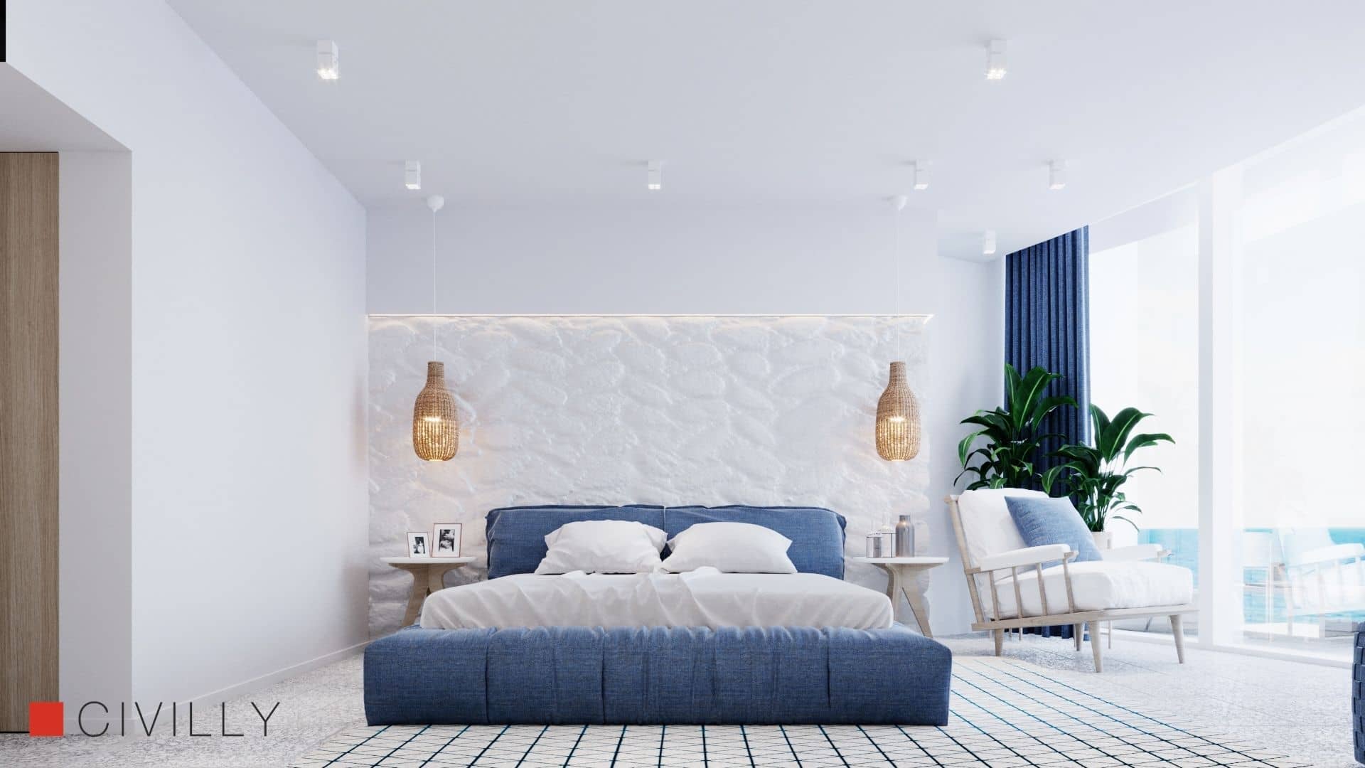 Дизайн спальни стиле Санторини