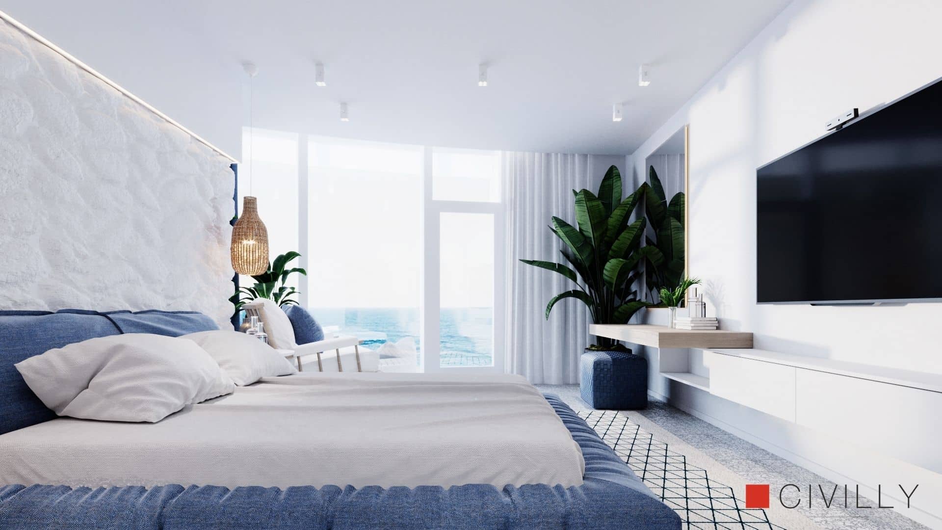 Дизайн номера отеля в стиле Санторини