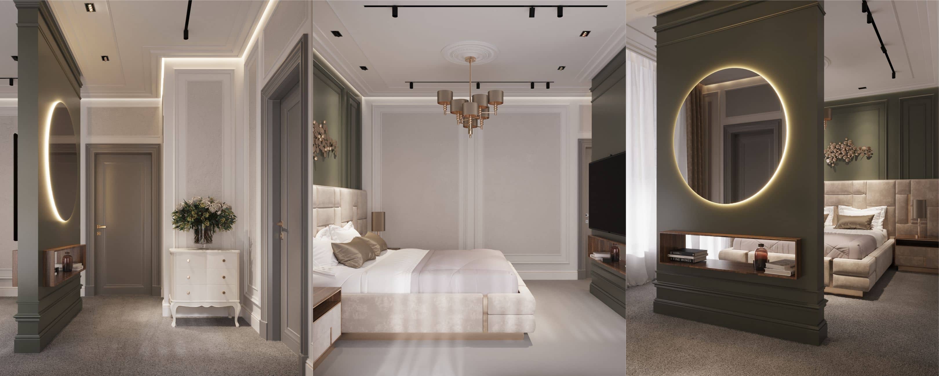 Дизайн спальни апартаментов в ЖК "Сапфир" - двухуровневый пентхаус