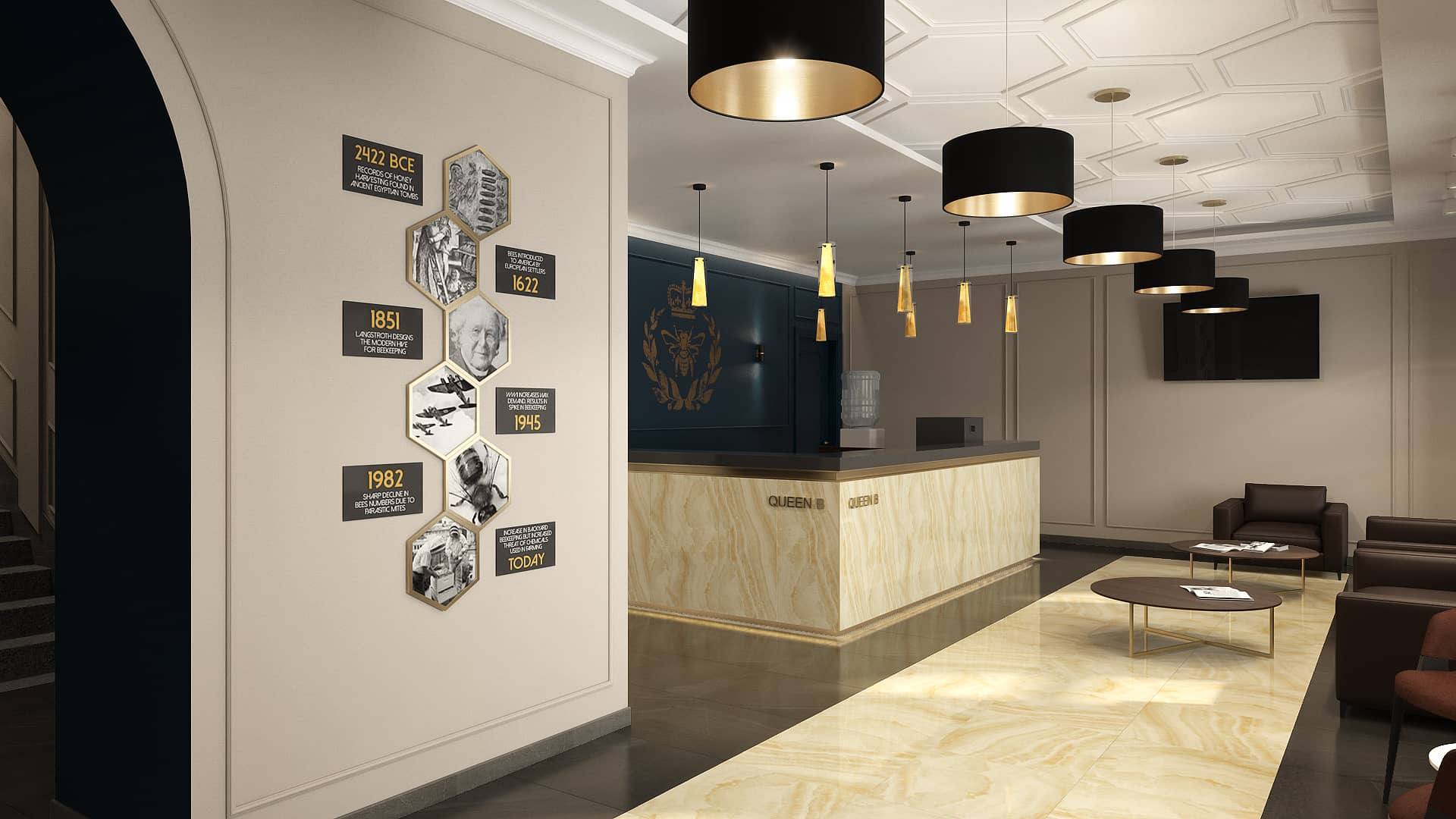 Ресепшн Гостиницы Queen Bee: Дизайн интерьера отеля в Киеве