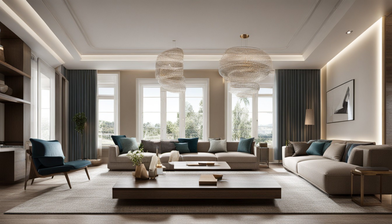 Интерьер гостиной, сгенерированный нейросетью