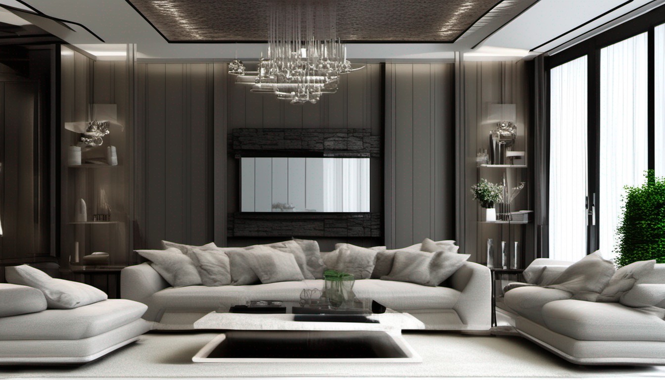 Интерьер гостиной, сгенерированный нейросетью