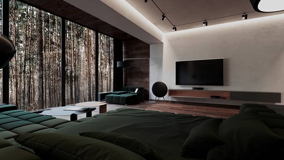 Дизайн интерьера комплекса апартаментов в хвойном лесу