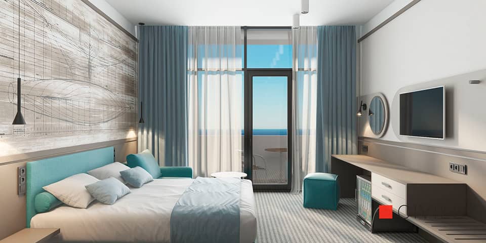 Дизайн интерьера в номере отеля