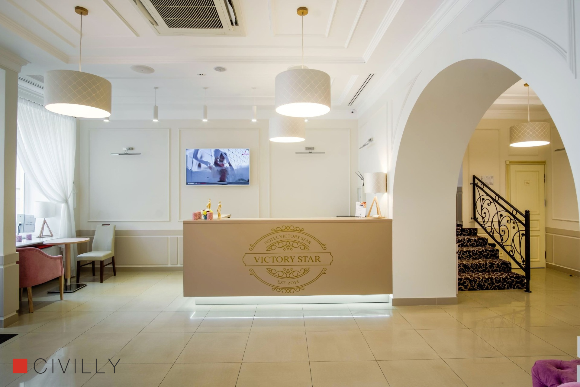 Дизайн ресторана Santorini De Luxe и входной группы отеля Viktory Star в Одессе.